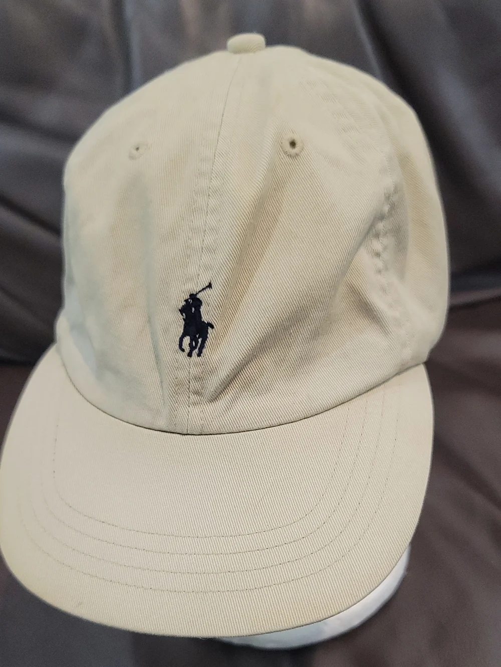 Polo Ralph Lauren Classic Baseball Cap - Khaki with Navy Logo Leather Strap